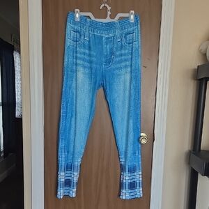 Chic Blue Plaid Cuff Leggings